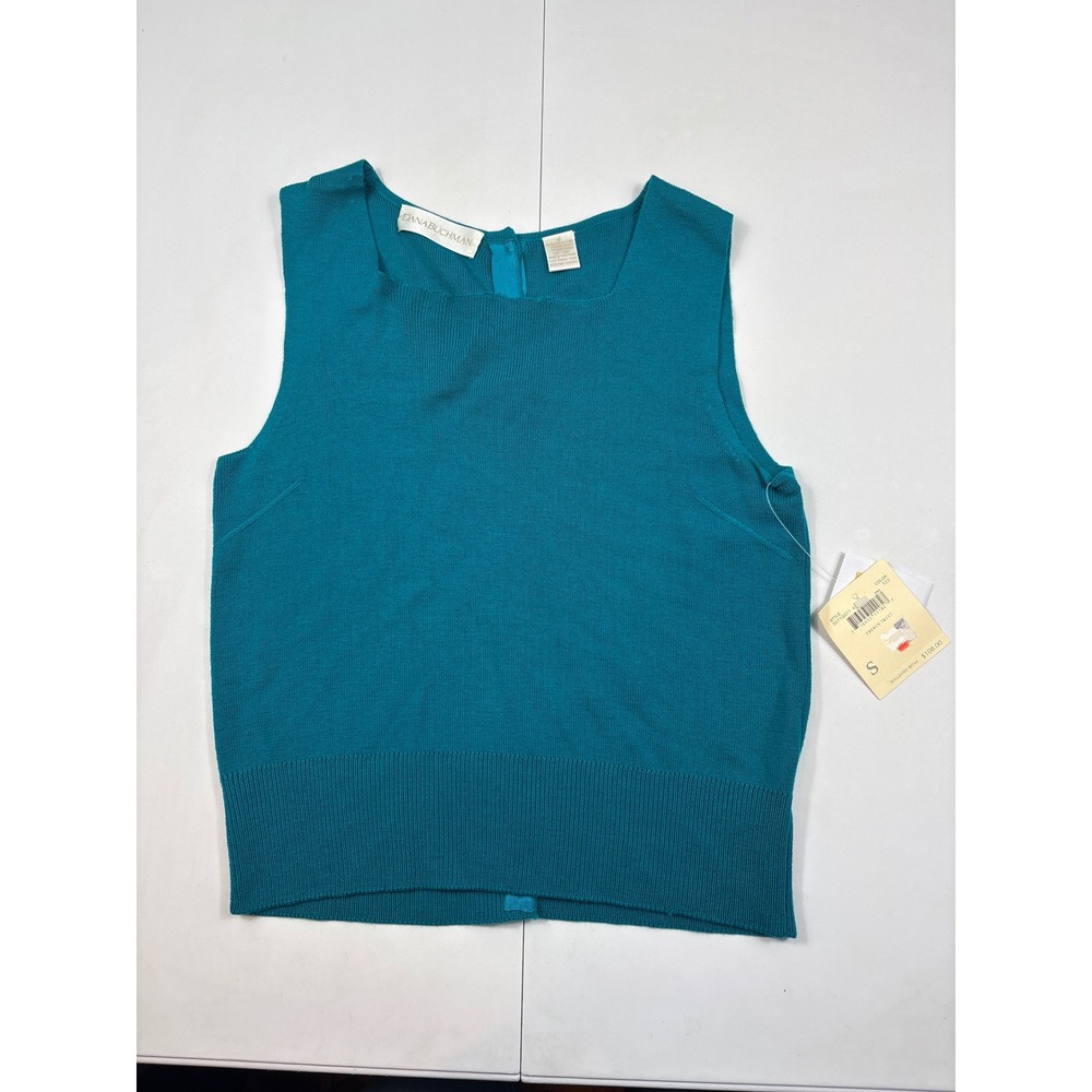 Vintage Dana Buchman Merino Wool Sweater Tank Teal Button Back S NWT